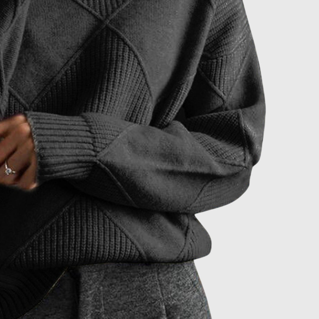 Angela – Modern Geometric Turtleneck Sweater