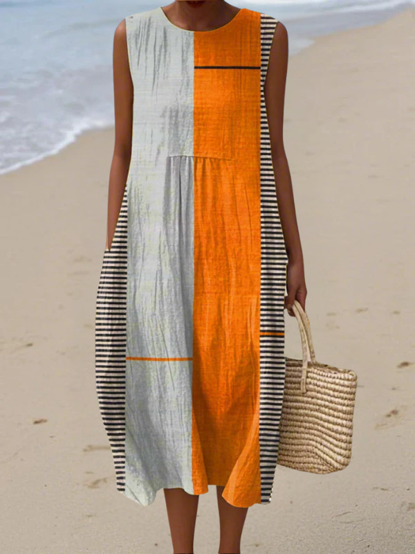 Leah | Polka Colorblock Midi Dress