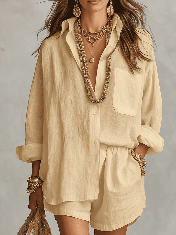 Bohemian Linen Oversized Shirt With Easy Shorts