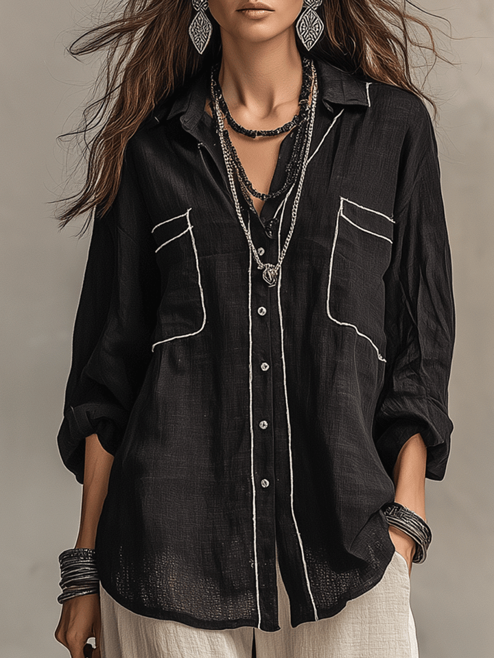 Modern Bohemian Effortless Black Linen Shirt