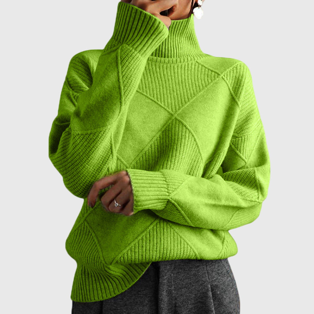 Angela – Modern Geometric Turtleneck Sweater