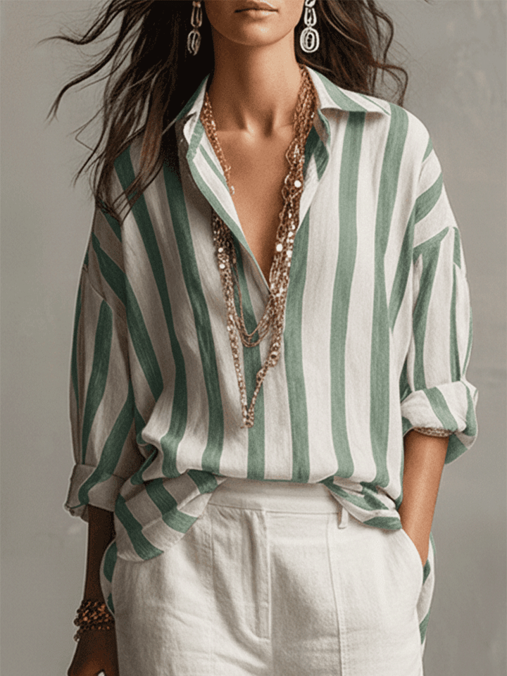 Casual Striped Cotton And Linen Long-Sleeved Shirt