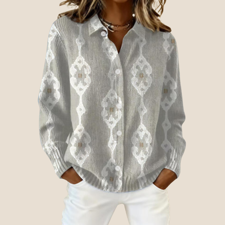 Renee™ – Elegant Knit Hoodie Blouse with Diamond Pattern