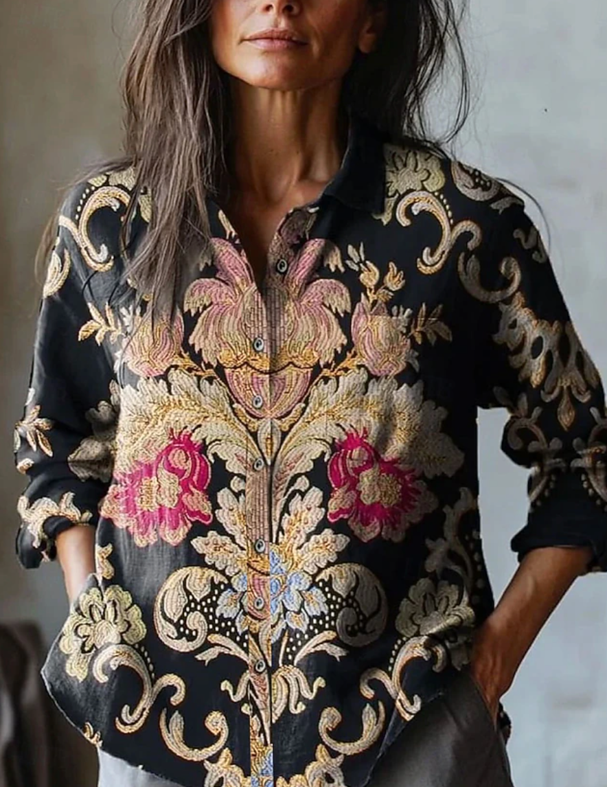 Irise | Floral Embroidered Linen Shirt