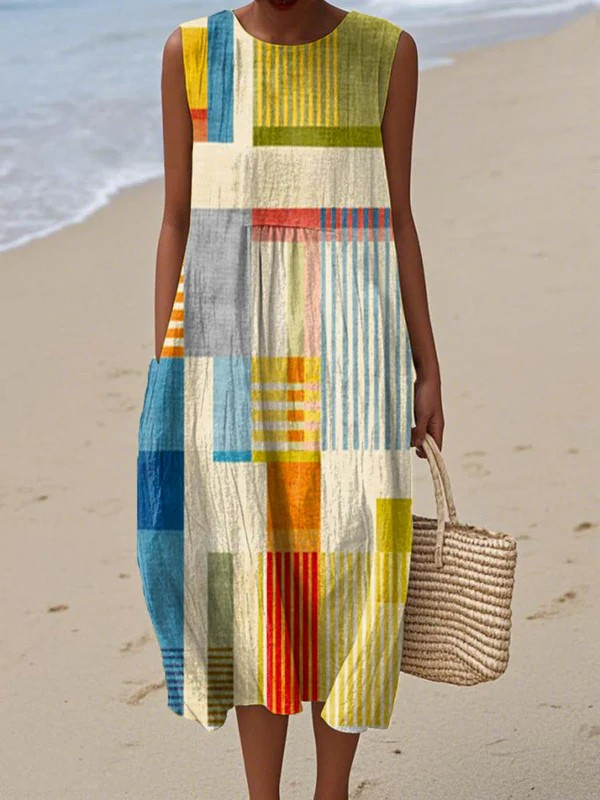 Leah | Polka Colorblock Midi Dress