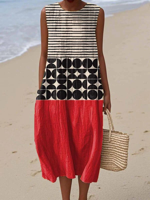 Leah | Polka Colorblock Midi Dress