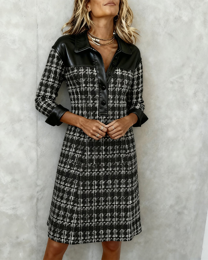 Delviana™ | Elegant Tweed Contrast Dress