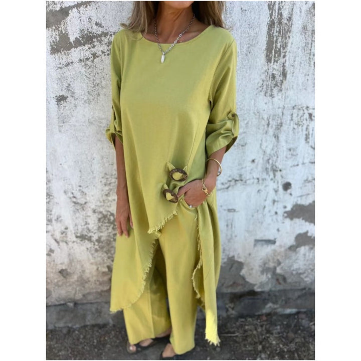 Cotton-Linen Dress + Pants - Comfortable Two-Piece Set