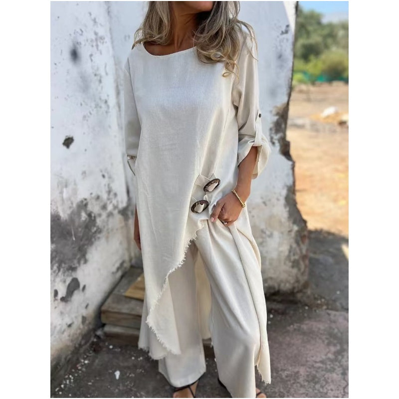 Cotton-Linen Dress + Pants - Comfortable Two-Piece Set
