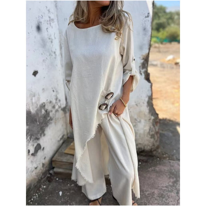 Cotton-Linen Dress + Pants - Comfortable Two-Piece Set
